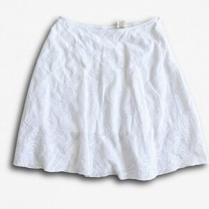 Janette White Lace Midi Skirt Womens Large A-Line Floral Diagonal USA Made 50590